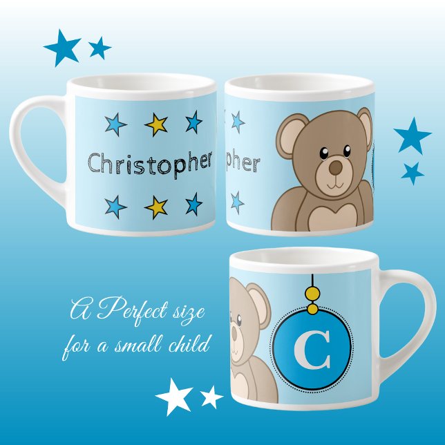 Xícara De Espresso Urso branco, amarelo-azul, com estrelas, de crianç (Criador carregado)