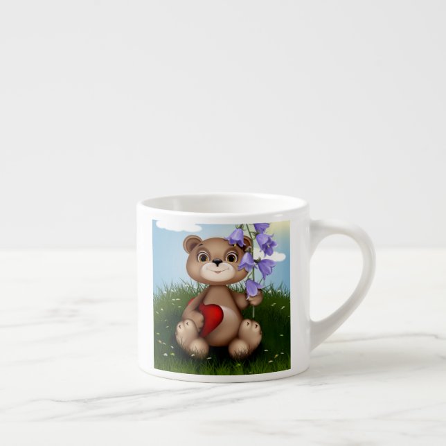 Xícara De Espresso Urso Segurando Buquê Flor-30926 (Direita)