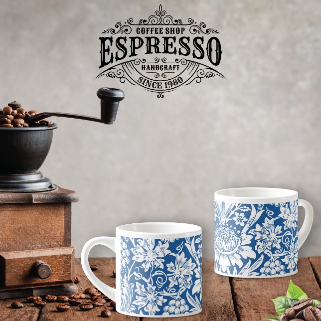 Xícara De Espresso Uvas de girassol em azul William Morris (Criador carregado)