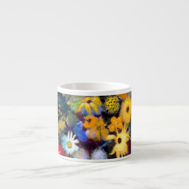 Xícara De Espresso Vaso Branco com Flores Odilon Redon (Frente)