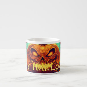 Xícara De Espresso Velas de Abóbora Dentada Brilham Arte de Halloween