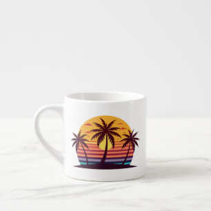 Xícara De Espresso Vetor de pôr do sol com palmeiras