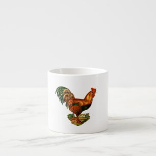 Xícara De Espresso Vintage Green Tail Feathers Cockerel