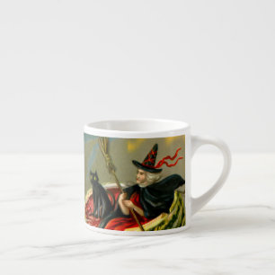 Xícara De Espresso Vintage Halloween Black Cat and Witness