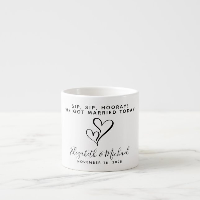 Xícara De Espresso Wedding Favor Sip Sip Hooray Hearts (Frente)