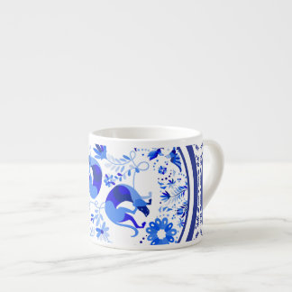 Xícara De Espresso Weimaraners, Coelhos e Pássaros Otomi Azul e Branc