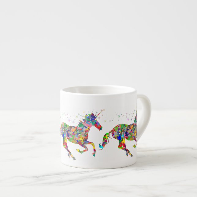 Xícara De Espresso Whimsical Rainbow Unicorns Espresso Mug (Frente Esquerda)