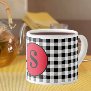 Xícara De Espresso Xadrez Búfalo Monograma & Vermelho Elegante 6oz.