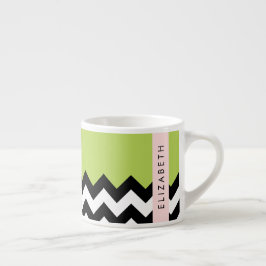 Xícara De Espresso Zigzag preto-e-branco, Chevron, verde, seu nome