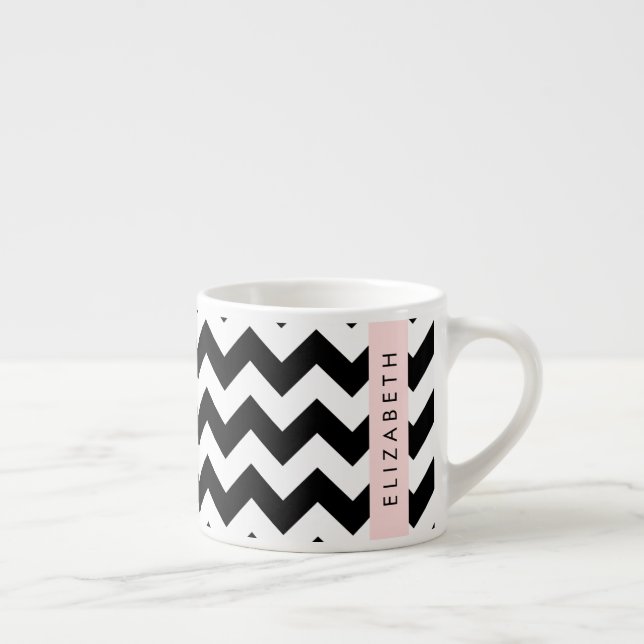 Xícara De Espresso Zigzag preto-e-branco, padrão Chevron, seu nome (Direita)