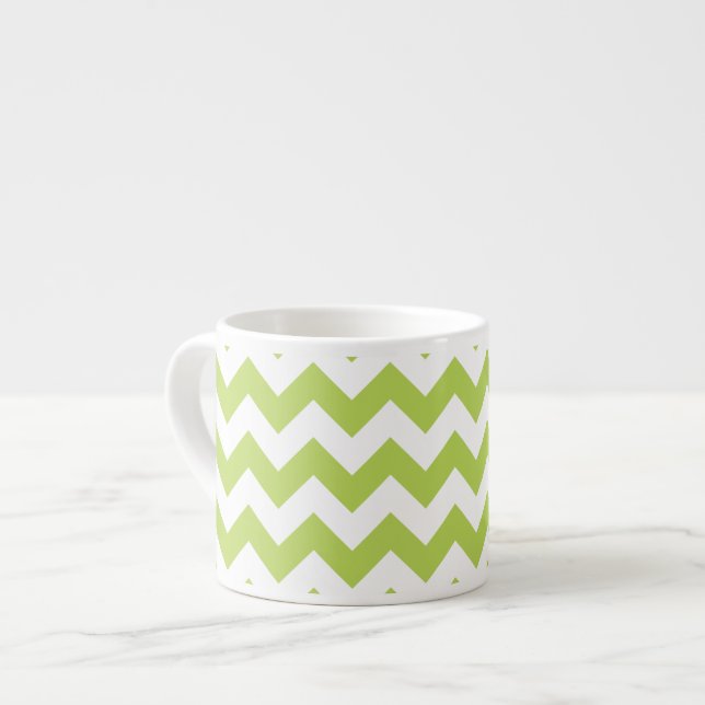 Xícara De Espresso Zigzag Verde, Chevron Verde, Padrão Geométrico (Frente Esquerda)
