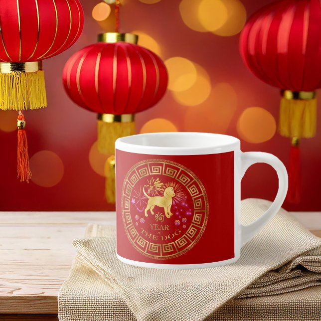 Xícara De Espresso Zodiac Dog Red/Dourado ID542 chinês (Criador carregado)