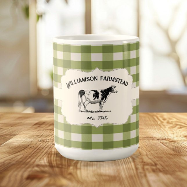 Xícara de Fazenda de Buffalo Verde (Green Buffalo Plaid Farm Cow Coffee Mug)