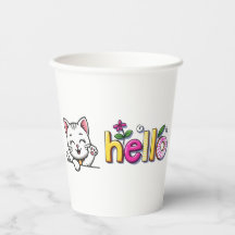 Xícara de papel colorida para festa Olá Gatinho Fo