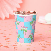 Xícara de papel Dango com Verificação Azul Pastel