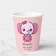 Xícara de papel para chá de bebê rosa elefante fof