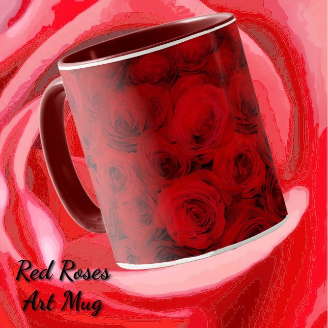 Xícara de Rosas vermelhas (Deep Red rose flowers art mug.)
