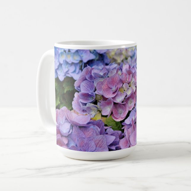Xícara Floral de Flor com Hydrangea Púrpura Azul (Frente Esquerda)