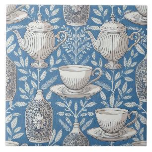 Xícaras de chá azuis com design de folhas vintage