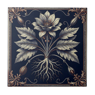 Xilogravura dourada de raiz de papoula botânica vi