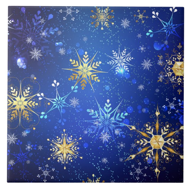 XMAS Blue Background with Golden Snowflakes (Frente)