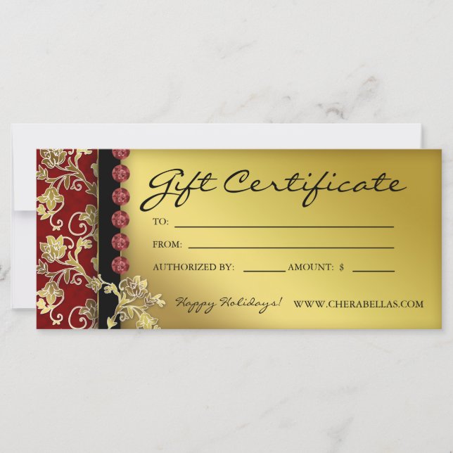 Xmas Gift Certificados Salon Spa Dourado Red Flora (Frente)