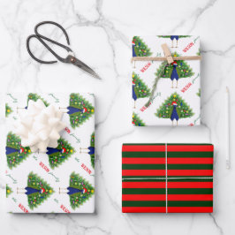 Xmas Peacock Wrapping Paper Flat Sheet Set of 3