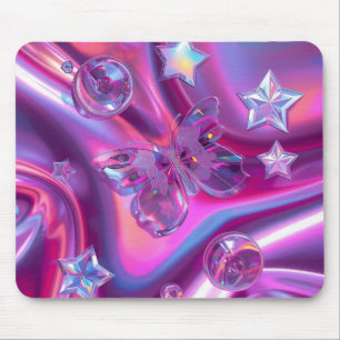 Y2K Mouse Pad Gradiente Holográfico Estrelas Cro
