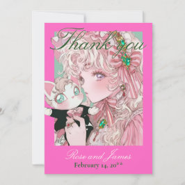 Y2K Pink Anime Gothic Cat Wedding Thank You Card