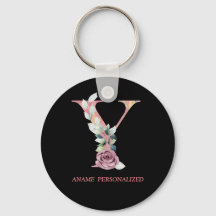 Y Monograma Floral Letras Chaveiro de Agar Rosa