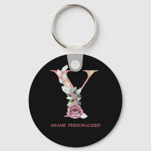 Y Monograma Floral Letras Chaveiro de Agar Rosa