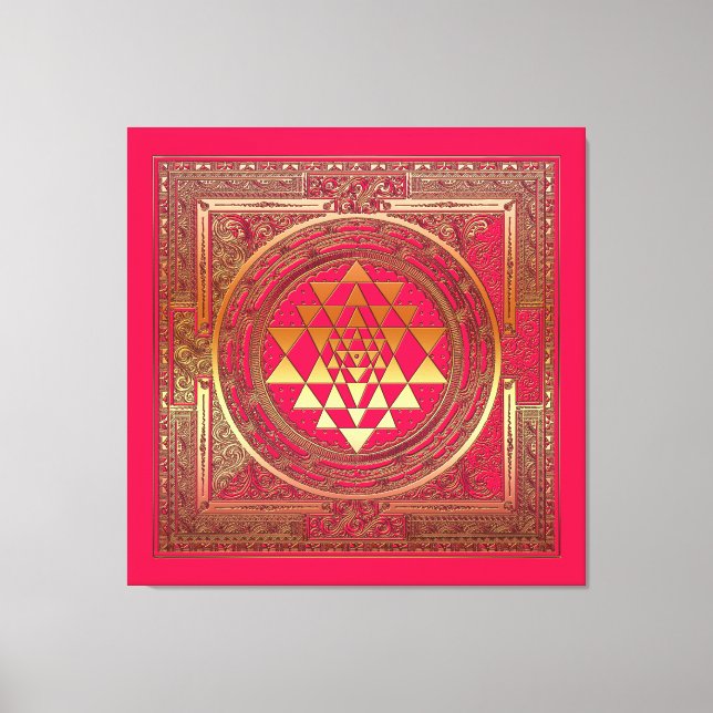 yantra mandala canvas ioga cor-de-rosa dourado (Frente)
