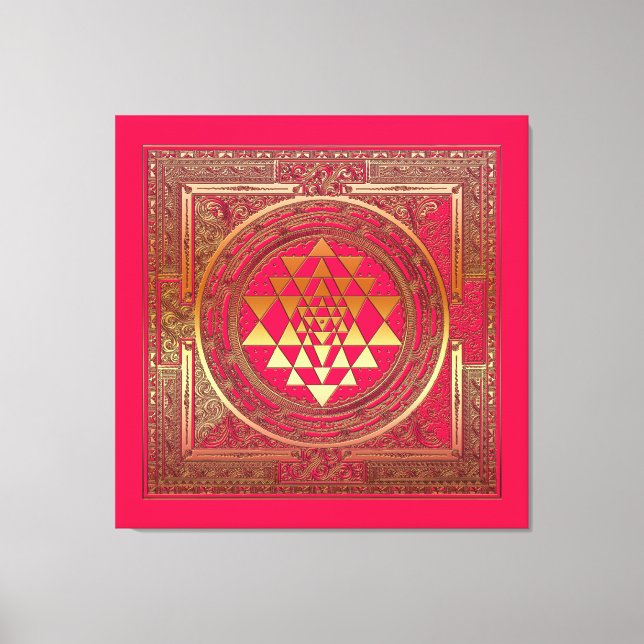 yantra mandala canvas ioga cor-de-rosa dourado (Frente)