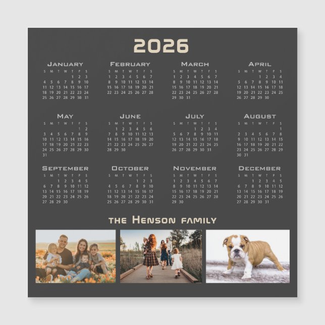 Year 2026 Calendar 3 Family Photo Collage  (Frente)