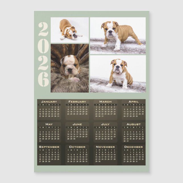 Year 2026 Calendar Dog Pet 4 Photo Collage Magnet (Frente)