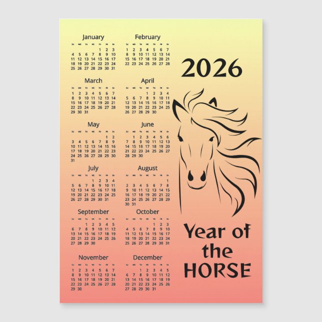 Year of the Horse 2026 Calendar Magnetic Card (Frente)