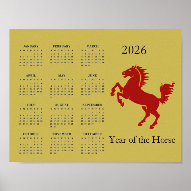 Year of the Horse 2026 Calendar Poster (Frente)