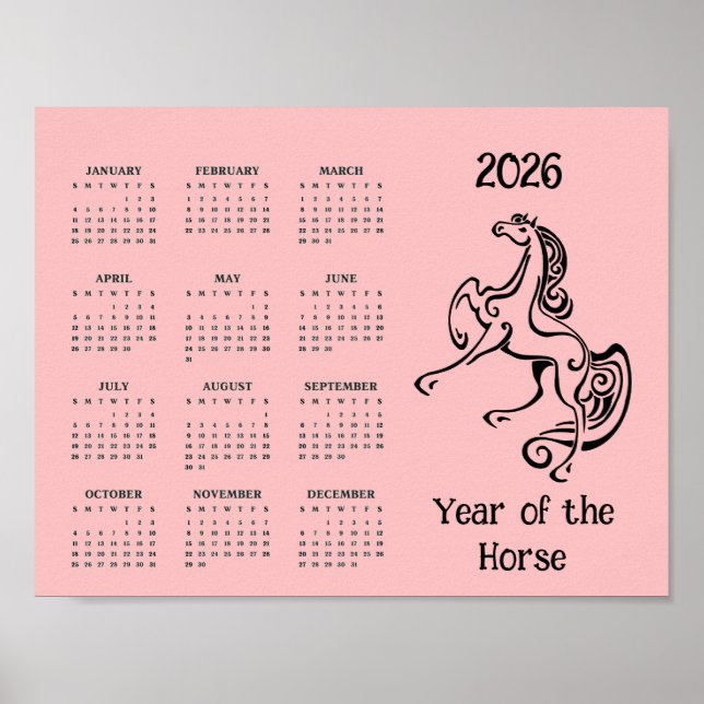 Year of the Horse 2026 Calendar Poster (Frente)