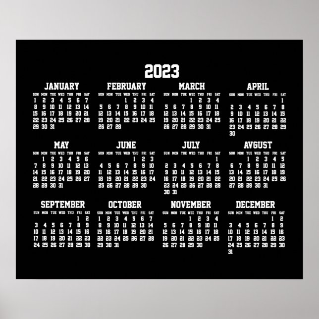 Yearly Black Calendar 2023 Poster (Frente)