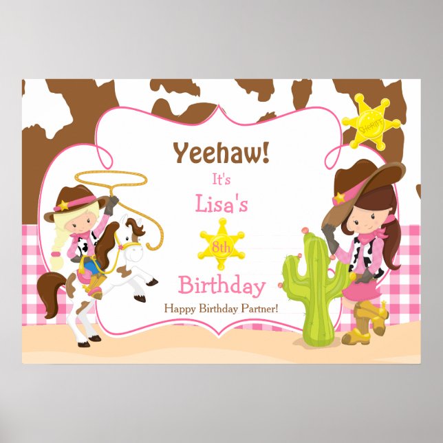 Yeehaw Cowgirl Western Birthday Poster (Frente)