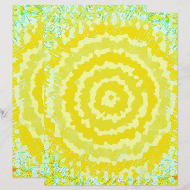Yellow Abstract Flower Scrapbook Paper 2-Sided Pag (Frente/Verso)