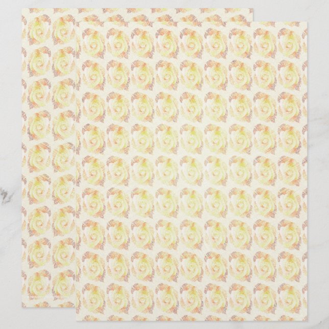 Yellow Abstract Roses Scrapbook Paper 2-Sided Page (Frente/Verso)