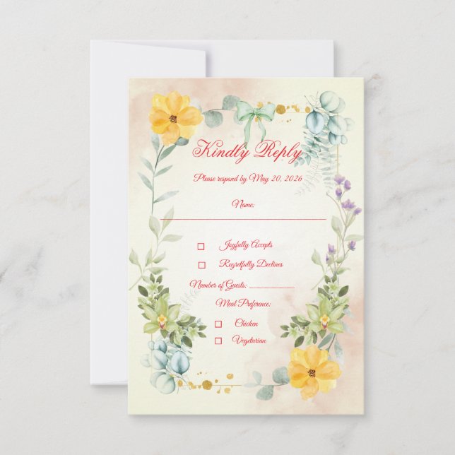 Yellow and Pink Floral RSVP Card (Frente)