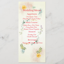 Yellow and Pink Floral Wedding Menu Card