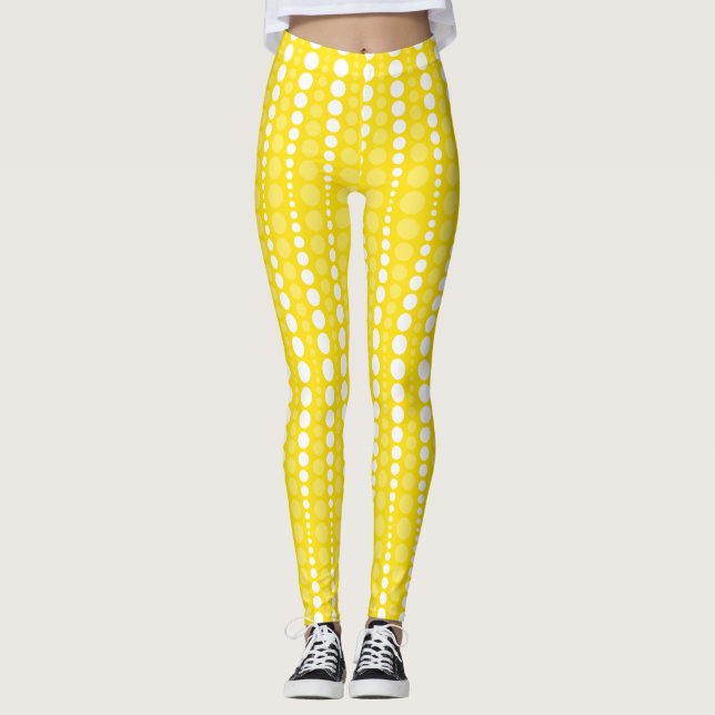 Yellow and White Polka Dots Leggings (Frente)