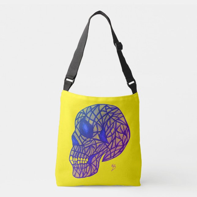 Yellow Bag With Purple Skull - Crossbody or Tote  (Frente)