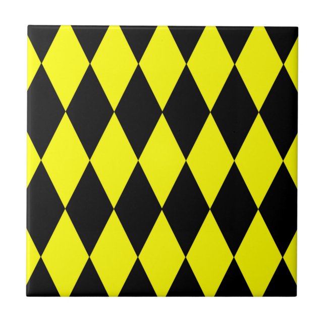Yellow Black Harlequin Diamonds Checkers Design  (Frente)