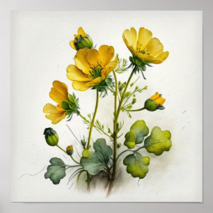 Yellow Buttercups Flower Art Poster
