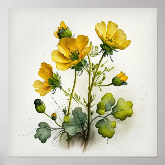 Yellow Buttercups Flower Art Poster (Frente)