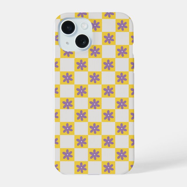 Yellow Checkerboard Floral Pattern – Purple Daisy  (Verso)